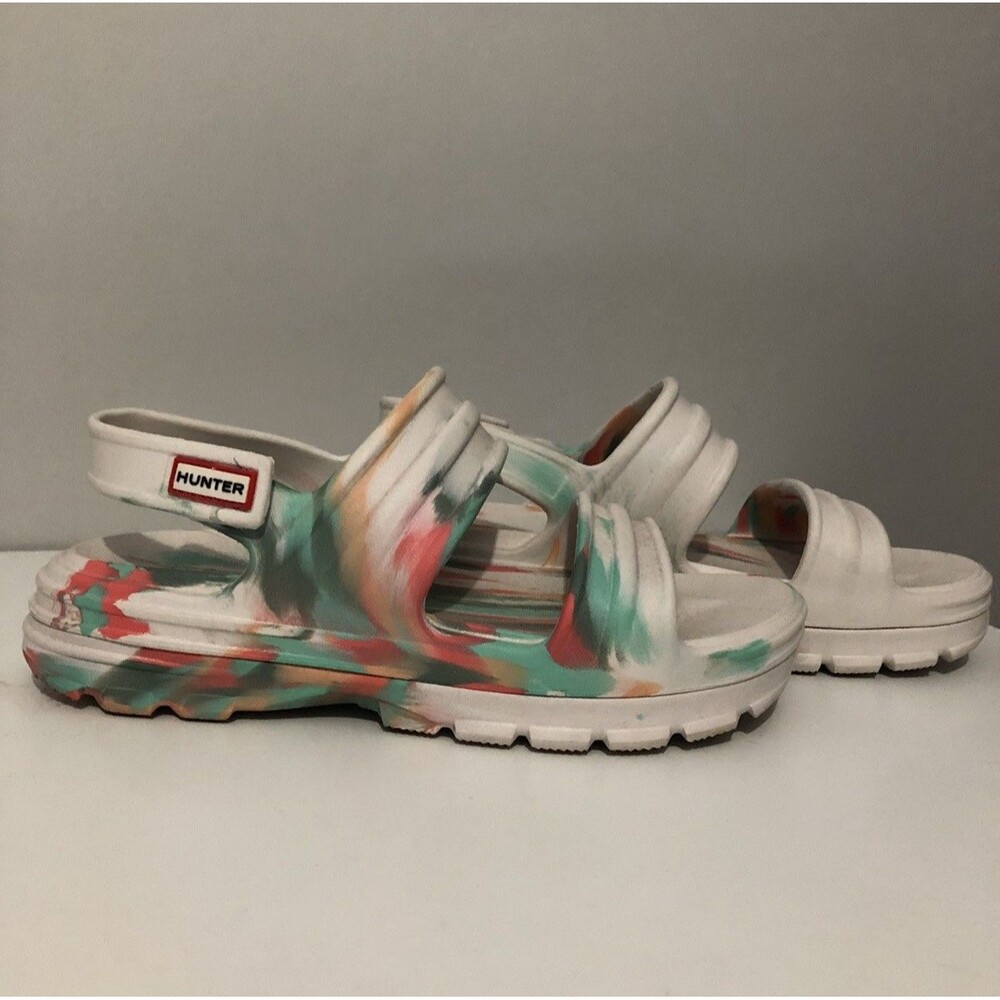 Hunter Bloom Algae Foam Slide Sandals White Marbled Tie Dye Women’s US 10 UK 8